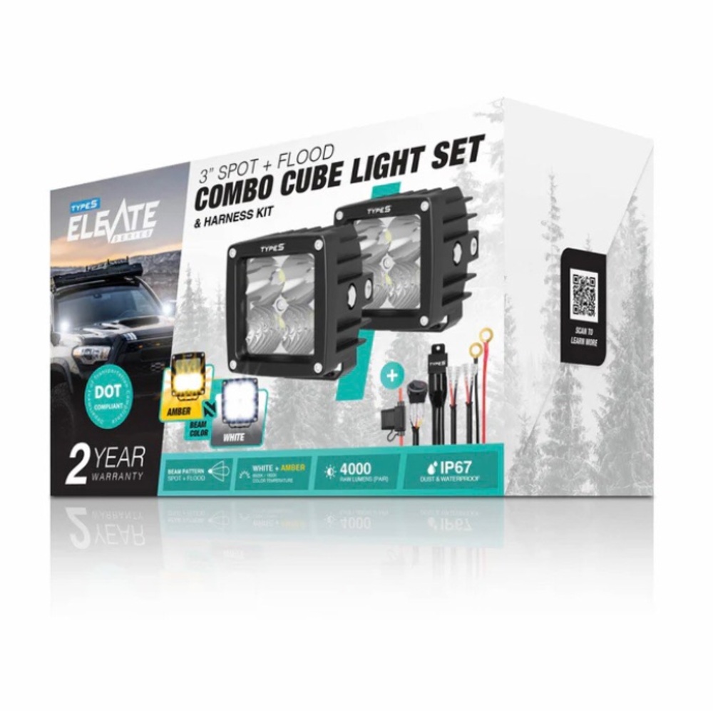 NIB 3-Inch Spot and Flood Combo Cube Light Set